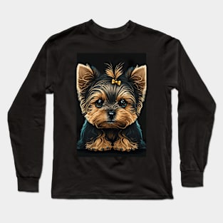 Super Cute Yorkshire Terrier Puppy Portrait Long Sleeve T-Shirt